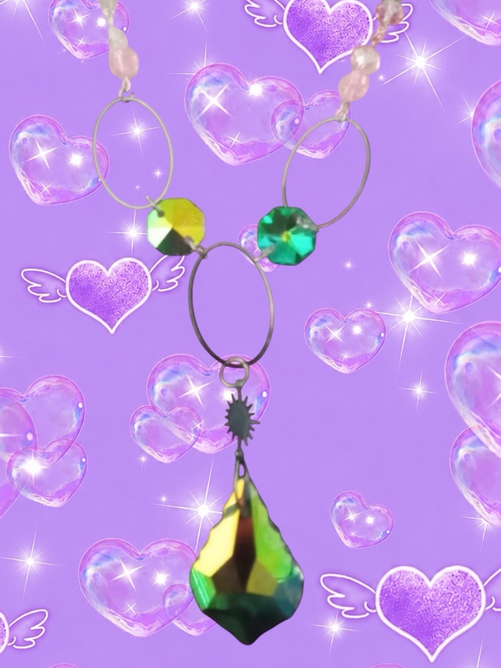 Green and Yellow Gemstone Necklace with Teardrop Pendant